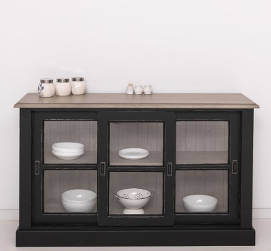 Vitrina cu 3 usi glisante - BAS, blat stejar - PS596BAS-TOP OAK