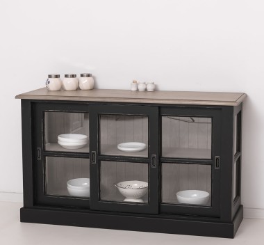 Vitrina cu 3 usi glisante - BAS, blat stejar - PS596BAS-TOP OAK