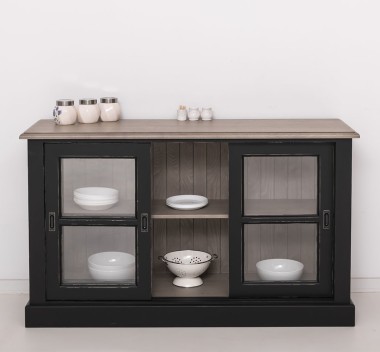 Vitrina cu 3 usi glisante - BAS, blat stejar - PS596BAS-TOP OAK