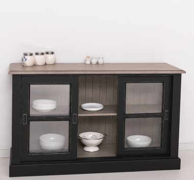 Vitrina cu 3 usi glisante - BAS, blat stejar - PS596BAS-TOP OAK