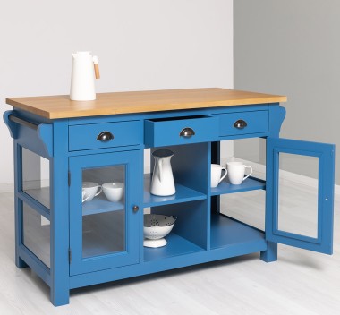 Kitchen island with 4 glass doors, 6 drawers