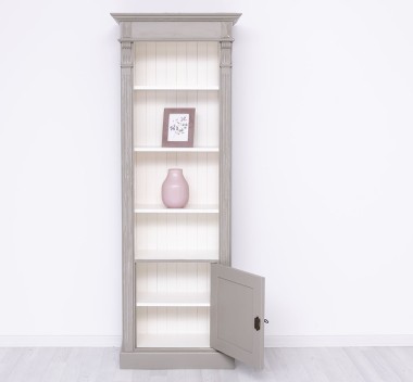 Narrow bookcase with 1 door, open shelf, Directoire Collection - PS176