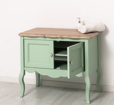 Bathroom furniture with curved legs, two doors , top oak - Color Top_P063 - Color Corp_P092 - DOUBLE COLORED
