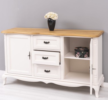 Chic sideboard 2 doors + 3 drawers, oak top, drawers on metal rails with soft close - PS648-TOP OAK