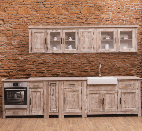 Rustic kitchen with oak countertop, sink and sanitary ware included in the price