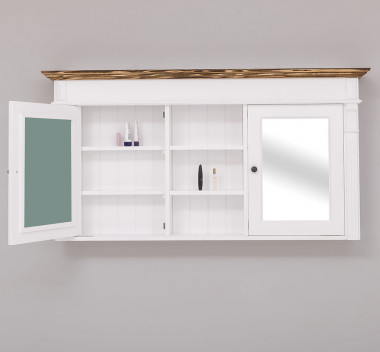 Suspended bathroom furniture with two doors with mirror and shelves - Corp_P004 - Color Cornice_P064