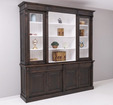Bookcase with 4 doors, 4 BAS drawers + 2 glass doors, Ext._P085 / Int._P004 - Double Color