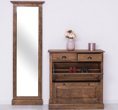 Shoe cabinet 2 doors and 2 drawers + hallway High mirror, oak - Color_P064 - DEEP BRUSHED