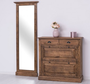 Shoe cabinet 2 doors and 2 drawers + hallway High mirror, oak - Color_P064 - DEEP BRUSHED