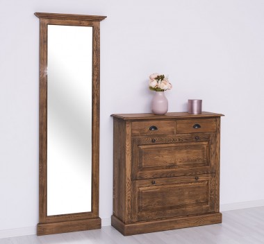 Shoe cabinet 2 doors and 2 drawers + hallway High mirror, oak - Color_P064 - DEEP BRUSHED