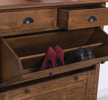 Shoe cabinet 2 doors and 2 drawers + hallway High mirror, oak - Color_P064 - DEEP BRUSHED