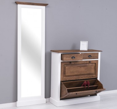 Shoe cabinet 2 doors and 2 drawers + Hallway High mirror, oak - DOUBLE COLORED