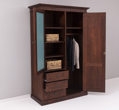 Wardrobe with 2 doors, 3 drawers with soft close metal rails and mirror - Color_P081 - LACQUER & STRAINED