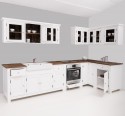 Kitchen in white shades, oak countertop - sink and sanitary ware included in the price