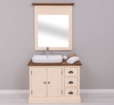 Bathroom base unit double shutter doors + 3 drawers  + shutter mirror frame, sink and faucets include in price - Color Top_P064 