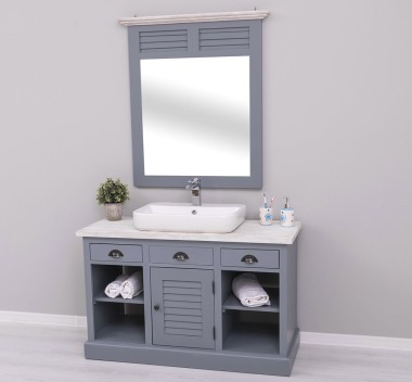 Bathroom cabinet with 1 lamellar door with shutter mirror frame
