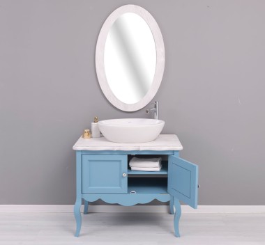 Bathroom furniture with curved legs, two doors with oval mirro, sink and faucet include in pricer - Color Top_P080 - Color Corp_