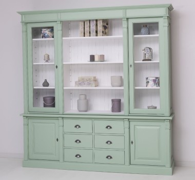 Bookcase with 2 doors, 6 BAS drawers + 2 glass doors, open space SUP