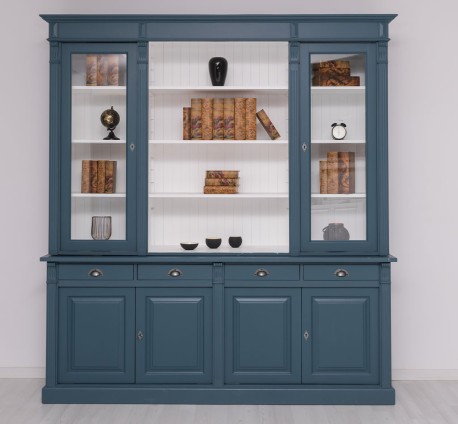 Bookcase with 4 doors, 4 drawers with metal rails + 2 glass doors, SUP open shelf, Directoire Collection - Color Ext._P051 / Col
