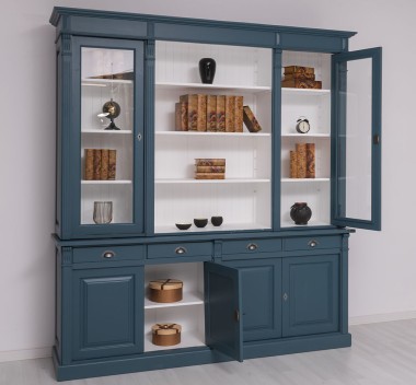 Bookcase with 4 doors, 4 drawers with metal rails + 2 glass doors, SUP open shelf, Directoire Collection - Color Ext._P051 / Col