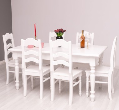Dining Table With Turned Legs 160x90cm with 6 chairs - Color_P004 - PAINT