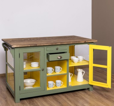 Kitchen island with doors and bottle compartment