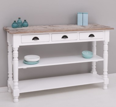 Wall console with turned legs, two shelves and three drawers